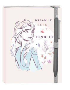 Pamiętnik z zakładką i długopisem zamykany na gumkę Kraina Lodu