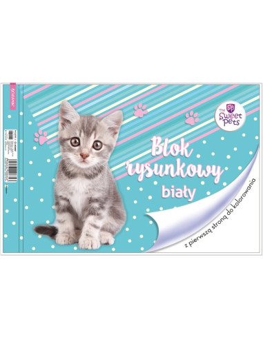 Blok rysunkowy biały A4 / 20 kartek z pierwszą stroną do kolorowania - kot The Pets