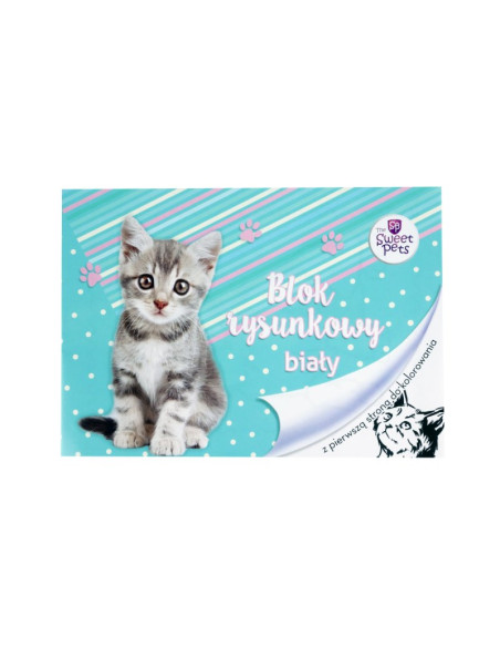 Blok rysunkowy biały A4 / 20 kartek z pierwszą stroną do kolorowania - kot The Pets