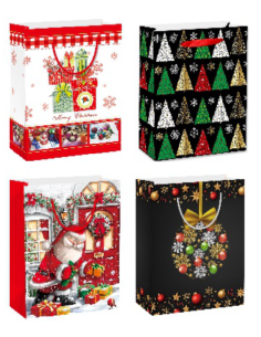 Torebka świąteczna prezentowa pionowa duża mix wzorów - 33x45,7x10,2 cm