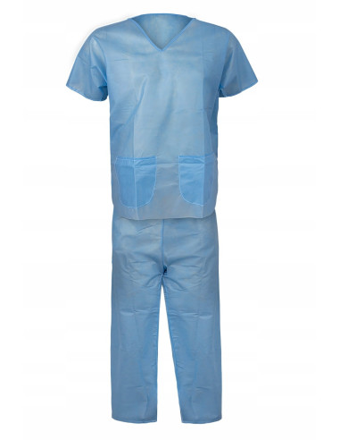 Jednorazowy dwuczęściowy kombinezon medyczny SMS 35g rozmiar XXL Jednorazowy dwuczęściowy kombinezon medyczny SMS 35g rozmiar XXL